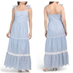 Shabby Chic Maxi Dress Size 12 Blue Lace Trim Tie Strap Cottagecore Prairie